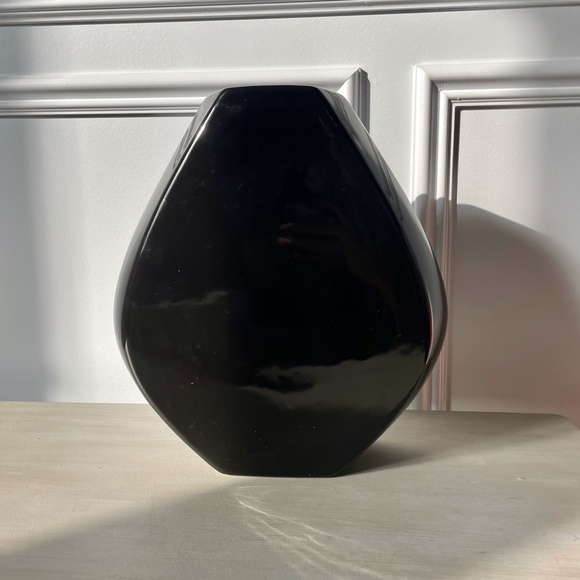 Vintage 1997 Haeger Pottery Shiny Black Art Deco Angular 11" Vase - Rare! - Picture 3 of 8